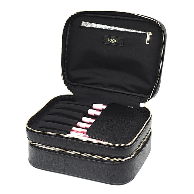Large Make up Case 3 Layers Makeup Bag Organizer Travel Double Zipper Cosmetic Case Box