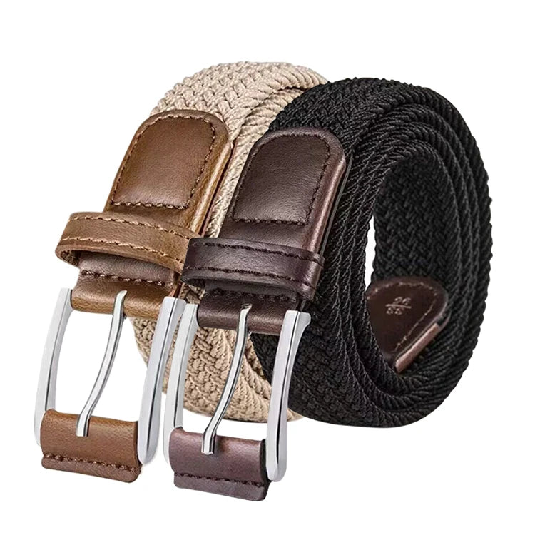 Custom Casual Pin Buckles Woven Logo Men Women Polyester Fabric Woven Stretch Canvas Braided Elastic Belt