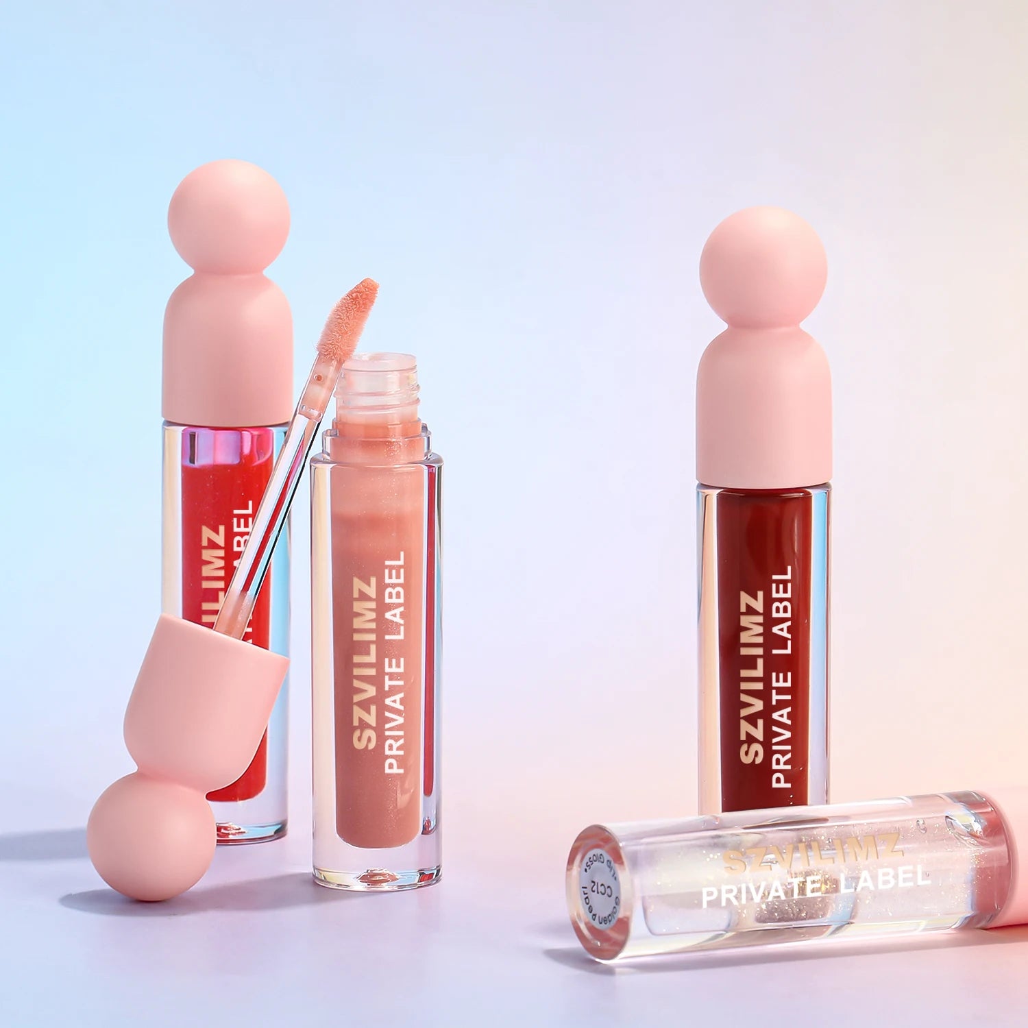 Custom Logo Lip Gloss with Round Ball Cap OEM Lip Makeup in Trendy Shades Private Label Lipgloss
