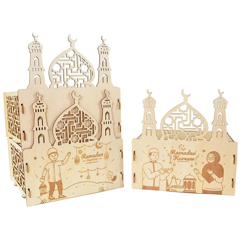 18cm Ramadan Kareem Table Decorations Wooden Food Tray Star Moon Eid Mubarak Wood Food Plates Muslim Party Decor