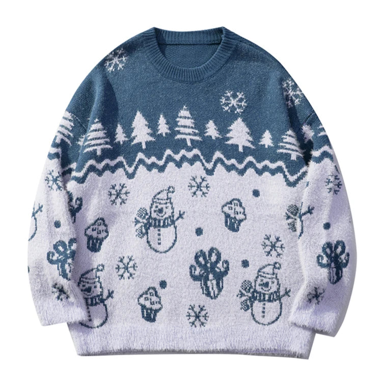 2024 Custom Cartoon Jacquard Christmas Sweater Pullover Knitwear Crew Neck Winter Knit Sweater for Man