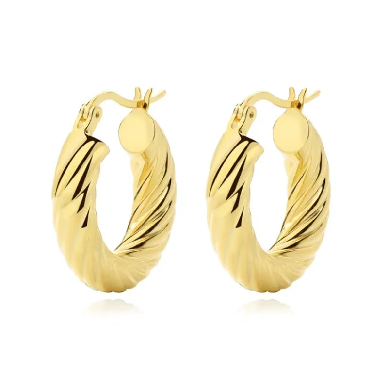 Wholesale Classic 925 Sterling Silver 18K Gold Plated Chunky Twist Rope Shape Thick Twisted Hoop Earrings