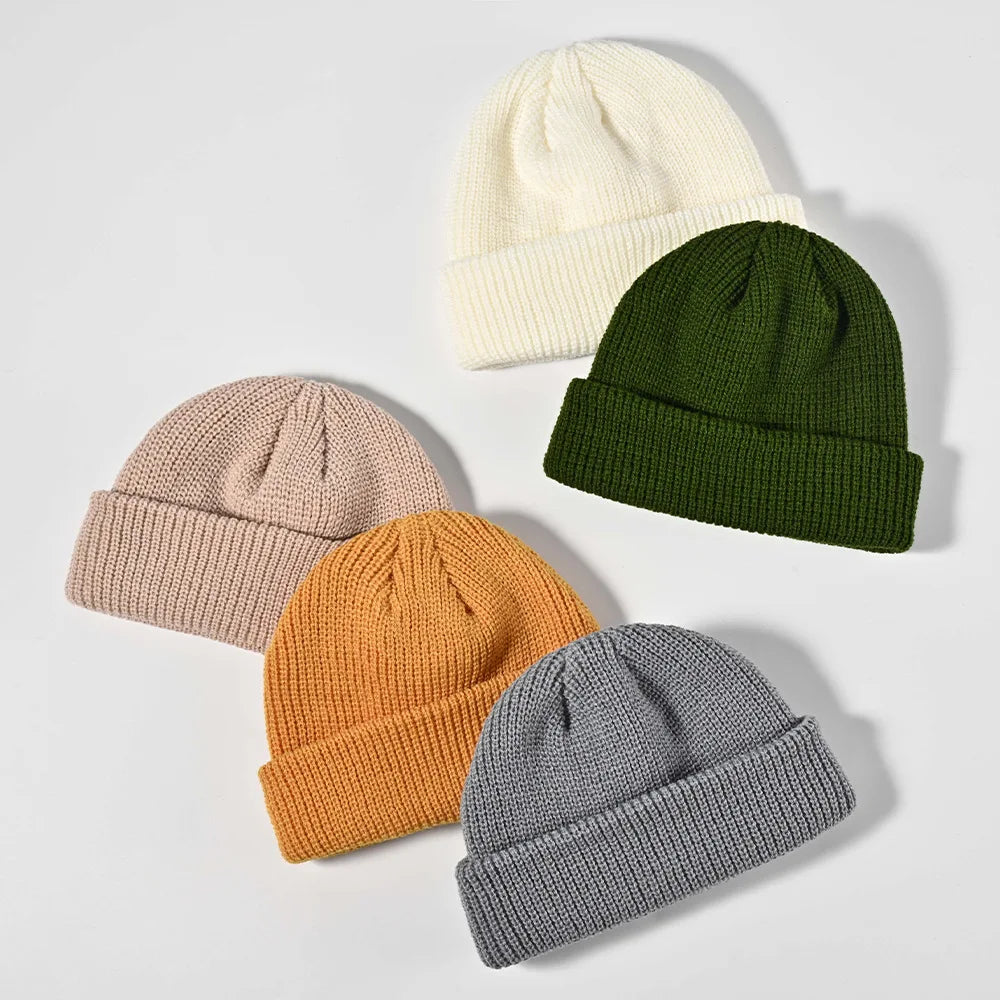 New Private Logo Accept INS Style Autumn and Winter Trend Simple Solid Color Warm Knitted Hat
