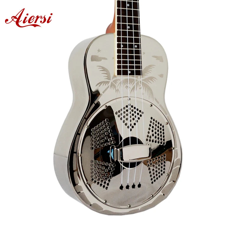 Custom Aiersi Brand 23 Inch Concert Brass Body Resonator Ukulele Metal Body Small Hawaii Guitar Ukulele Musical Instruments