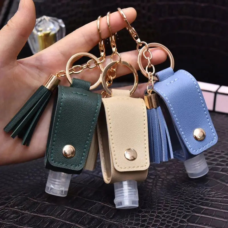30MLHand Sanitizer Holder Keychain Sprayer Portable Leather Collocation Keychain Hand Sanitizer Holder Keychain Reusable Bottle