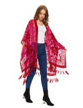 2023 Hot Circle Floral Print Tassel Women Shawls Ladies Oversized Viscose Side Slits Half Sleeve Cardigan Velvet Burnout Kimono