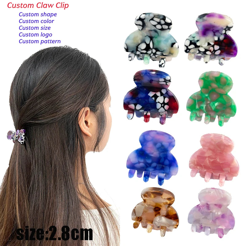 2025 New Customizable Color 2.8cm Mini Small Fan-shaped Acetate Clip Hairs Fringe Hair Claw Cute Half Tie Hair Accessory