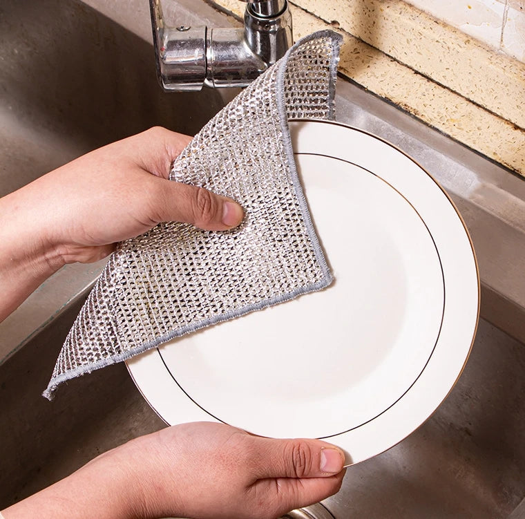 Non-Scratch Multipurpose Double Layer Dishcloth Steel Wire Dish Towel Soft Wire Cleaning Cloth for Kitchen