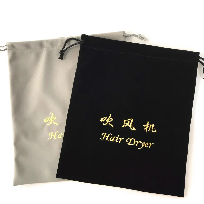 Multi Colors Hotel Supply Dust Cover Drawstring Velvet Hairdrier Embroidered Logo Bags