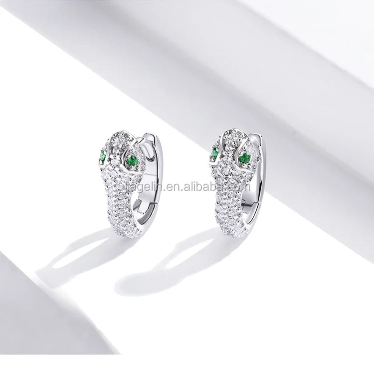 Elegant Original Snake Sterling Silver Earrings Mysterious Color S925 Silver Diamond Earrings