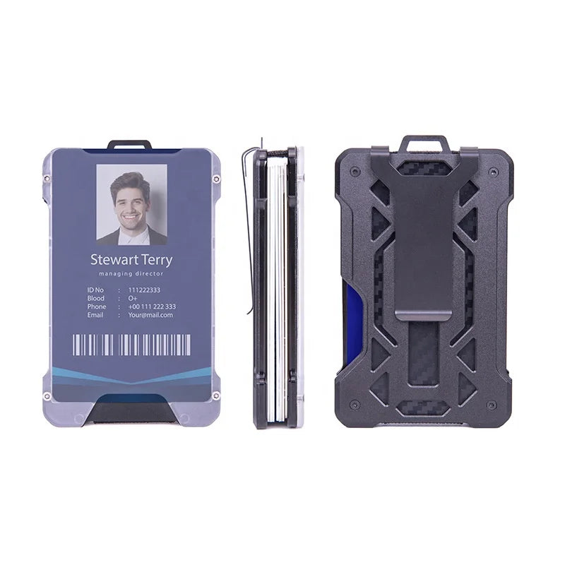High End Quality RFID Blocker Mens Hanging Slim Steel Brass Metal Carbon Fiber Id Credit Card Wallet With Money Clip