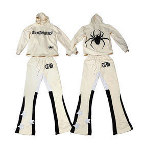 Custom Streetwear Mens Flare Sweatsuit French Terry Hooded Heavyweight 3D Puff Flared Sweatpants and Hoodies Set