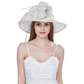 New Ready to Ship Fashion Women Sun Wide Brim Kentucky Derby Sinamay Church Hat White Party Hat with Mesh Feather