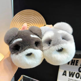 Cute Rex Rabbit Hair Schnauzer Puppy Car Key Chain Pendant Plush Doll Backpack Bag Pendant