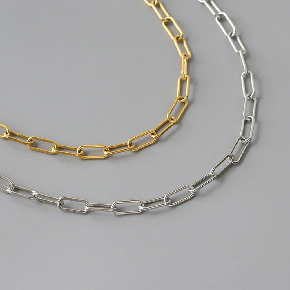 Hip Hop Simple Fashion Women Men Jewelry Gold Plated Thick Stainless Steel Paperclip Chain Necklace