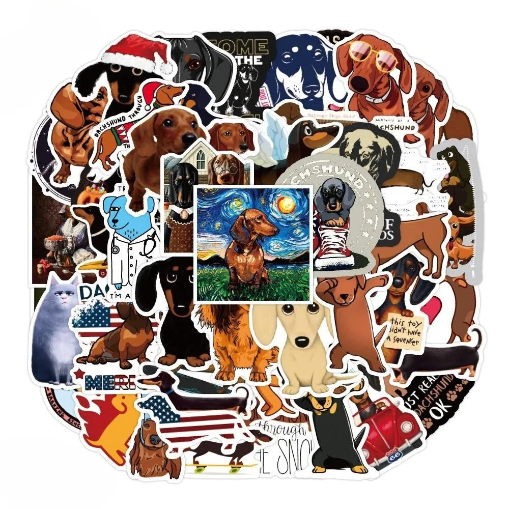 50 Cute Cartoon Dachshund Graffiti Stickers Hand Account Suitcase Water Bottle Pencil case Waterproof Stickers