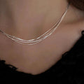 Korean Style Multi-layers Charm Necklace Gift Silver S925 Sterling Jewelry 5 Layered Tassel Shiny Necklace Women