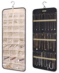 Hot Sale Hanging Jewelry Organizer Storage Roll With Hanger Metal Hooks Double-sided Jewelry Holder for Necklace Earrings Rings