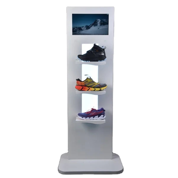 Customized LED Light-Up for POP Smart Floor Display Racks for Shoes Store Premium Storefront Display Solution
