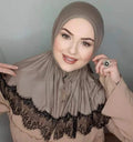 Fashionable Wholesale Indonesia and Malaysia Elastic Sport Instant Jersey Hijab With Lace Neck Cover Hijab for Muslim