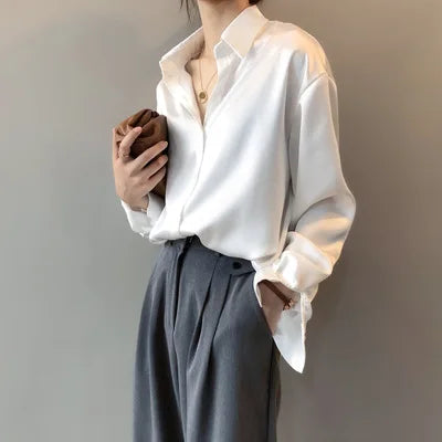 Autumn Fashion Button up Shirt Vintage Blouse Women White Lady Long Sleeves Female Loose Street Shirts