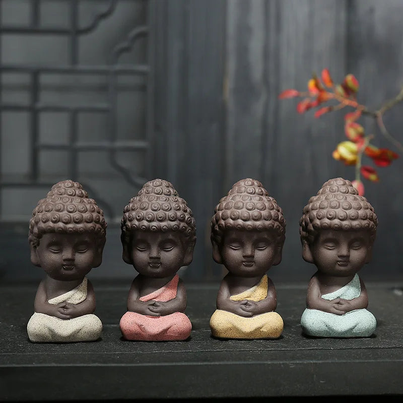 4.5*9cm Large Small Buddha Smile Laughing Colored Clay Little Monk  Tea Pet Ornaments Buddha Statue for  Ceramic Car Decoration