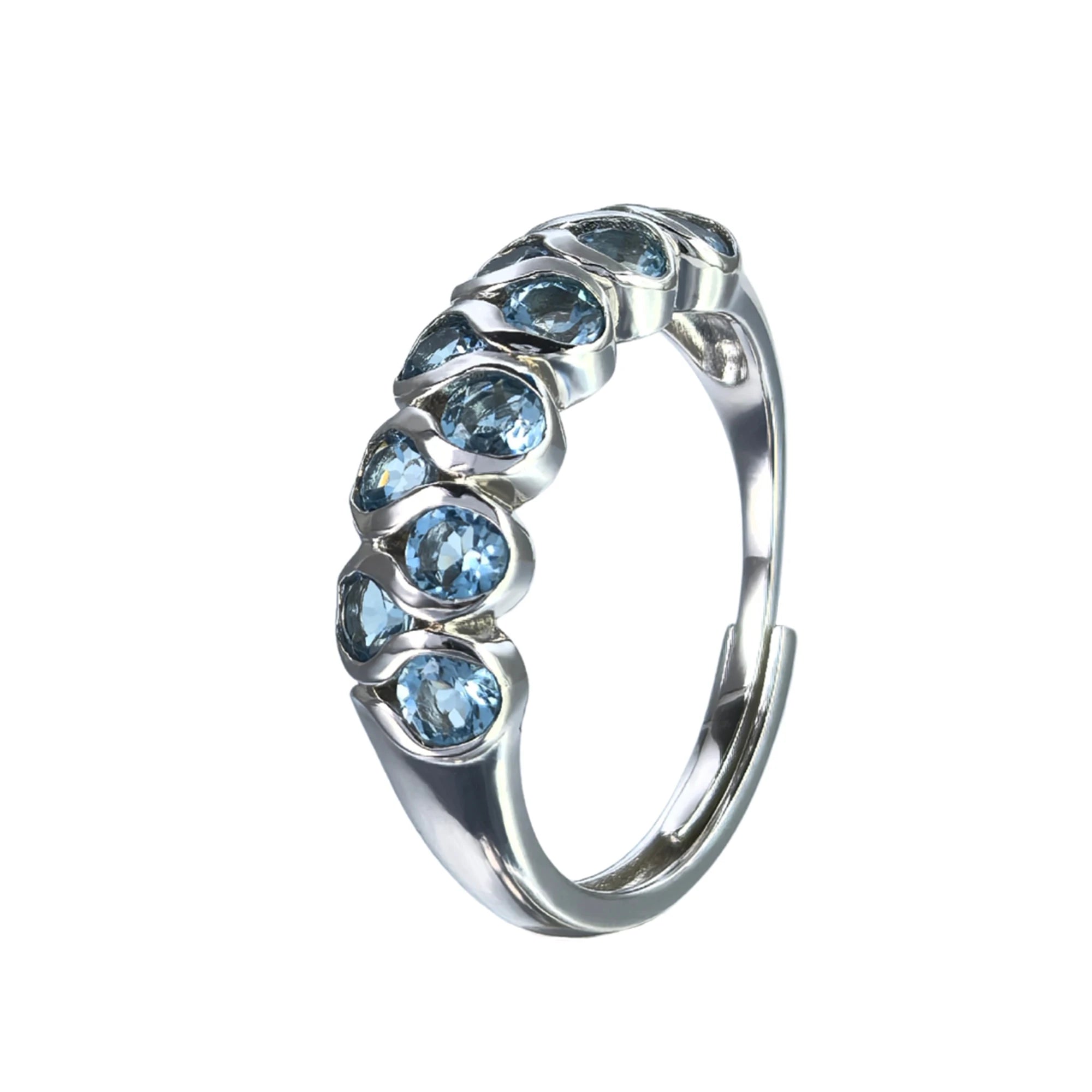 Unique Rhodium Plated 925 Silver Jewelry Natural London Blue Topaz Ring for Women Birthday Gift