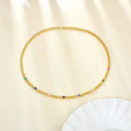 Elegant 18K Gold Plated Women's Side Chain Necklace Multicolor CZ Stones Fine Jewelry for Wedding Everyday Wear Perfect