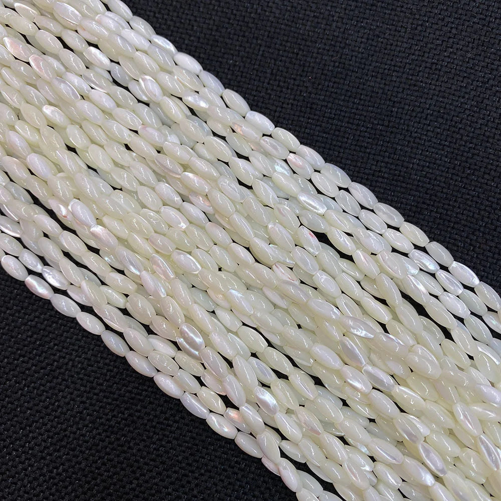 White Seawater Trochus White Shell MOP Mother of Pearl Oval Rice Bead Loose Strand Jewelry Making Bracelet Necklace Earrings