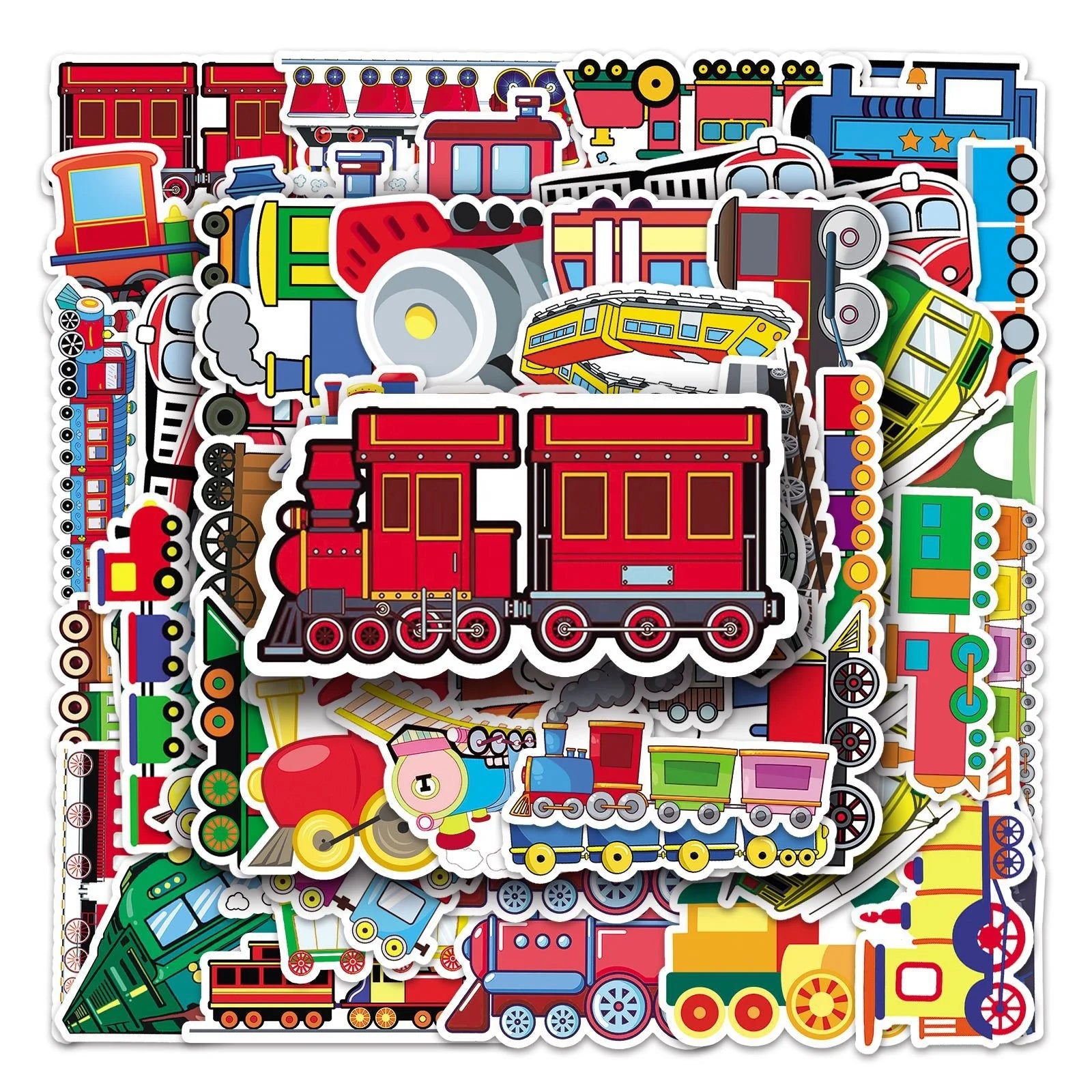 Vi-50pcs Vinyl Waterproof Cute Cartoon Train Decorative Sticker Pack for Kids Laptop Guitar Water Bottle Luggage Bicycle