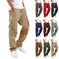 Mens Versatile Twill Cargo Pants With Side Pockets Fashion Straight Trousers for Men Regular Fit Casual Pants