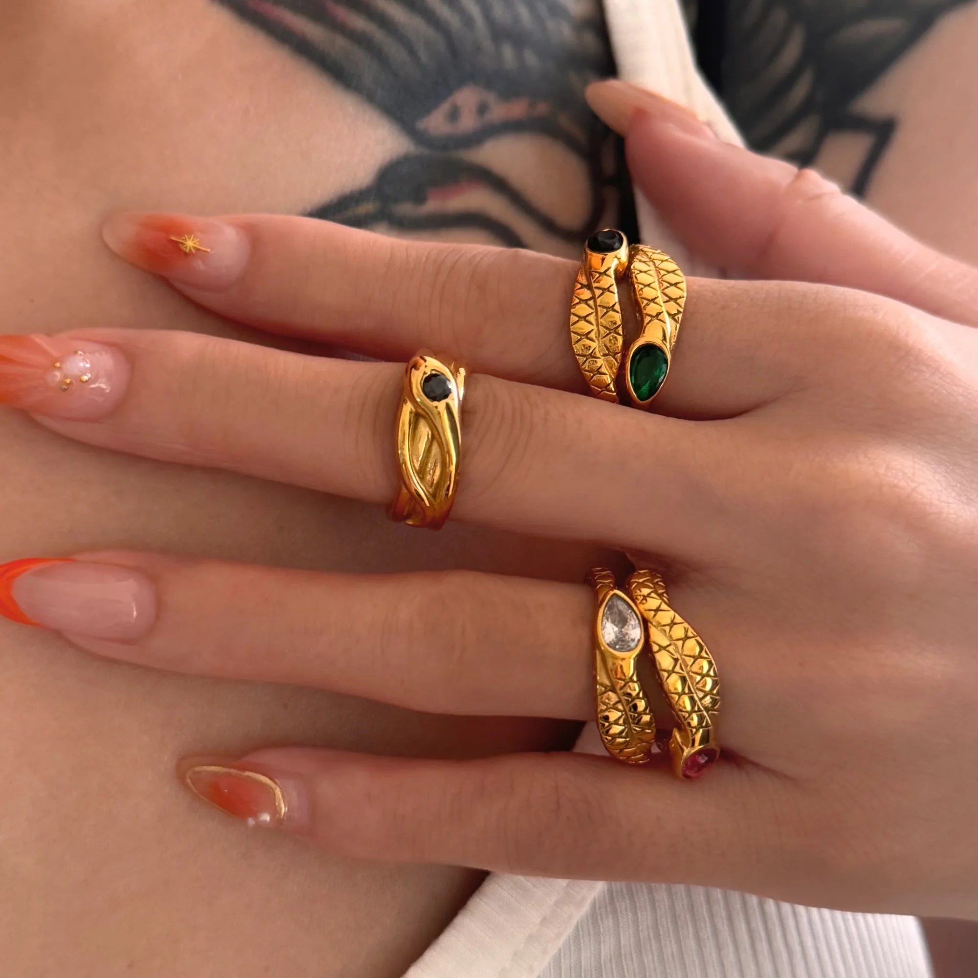 Dazan Winter New HOT Ins 18k PVD Gold Plated Stainless Steel Chunky Streetwear Black 3A Zircon Snake Ring India Vintage Jewelry
