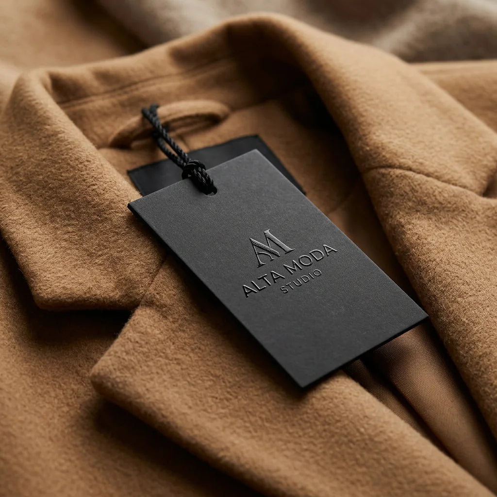 Luxury Custom Logo Embossed Gold Foil Glossy Paper Hang Tag for Gift Retail Fashion Clothing Brand Label OEM Garment Swing Tag