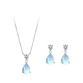 Fashion Elegant Moonstone Necklace Earrings 2Pcs Set 925 Sterling Silver Waterdrop Moonstone Jewelry Set for Party Birthday Gift