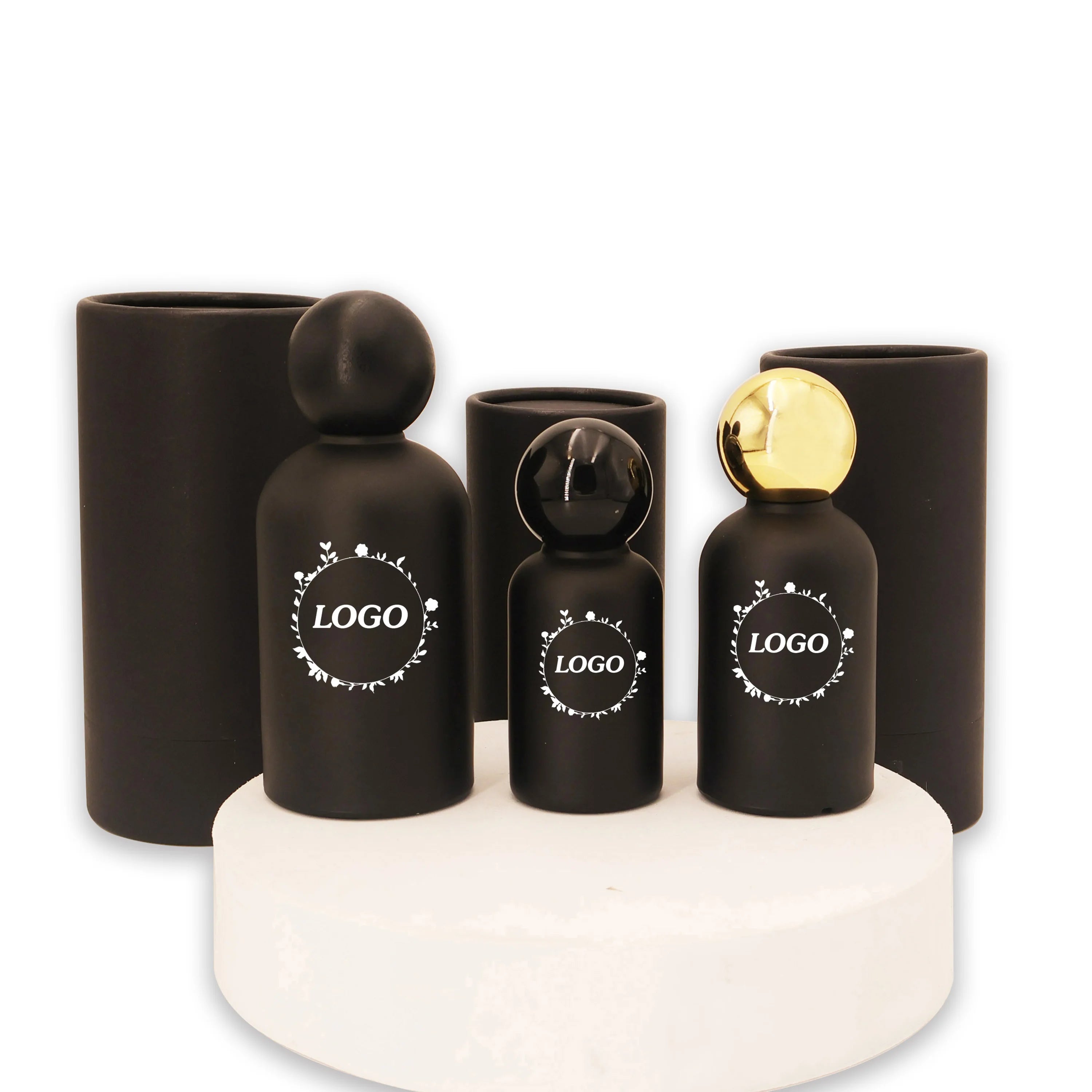 Custom Perfume Bottles Round 30ml 100ml Glass Matte Black Packaging Atomizer Glass Perfume 50ml Spray Bottle Container With Box