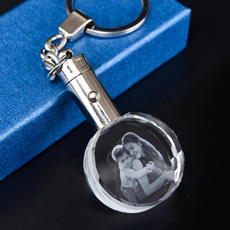 Wholesale K9 LED Crystal Keychain Custom Blue Big Sizes with 3D Laser Engraved Logo Polished Glass Sublimation Blank Cheap