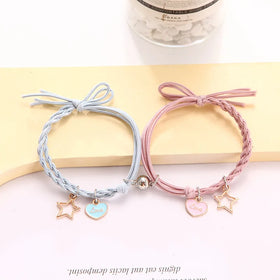 2Pcs/Set Simple Elastic Distance Rope Hair Bands Bracelet Handmade Friendship Love Star Magnetic Couple Bracelets