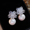 Fashion Snowflake Crystal Earrings Rhinestone Inlaid Pearl Earrings for Women