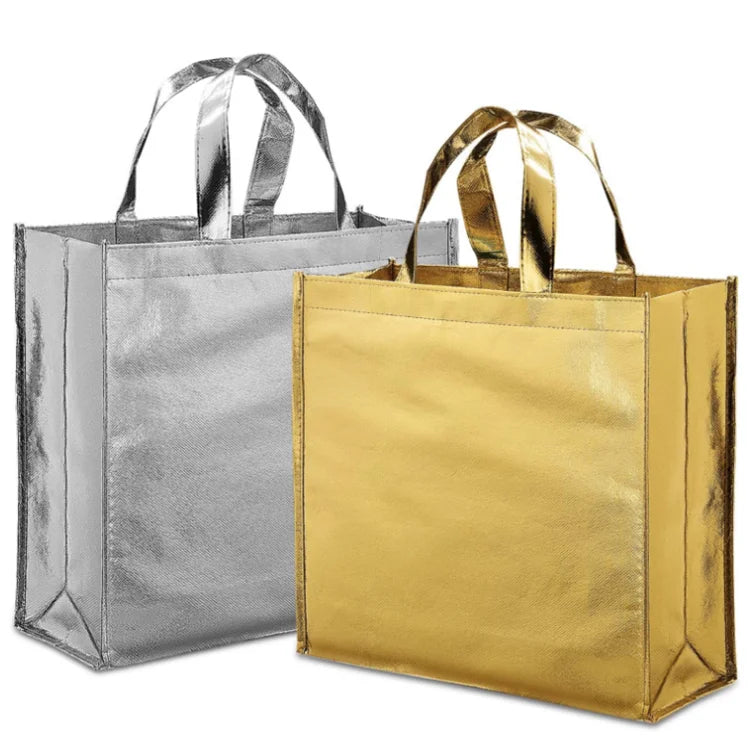 Promotional Custom Shinny Silver Metallic Laminated PP Non-Woven Shopping Bag