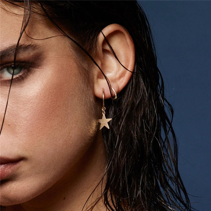 14K Gold Filled Hoop Earrings Star Pendant Fine Jewelry 15MM Hoop Earrings Brincos Pendientes Oorbellen Boho Women Earrings