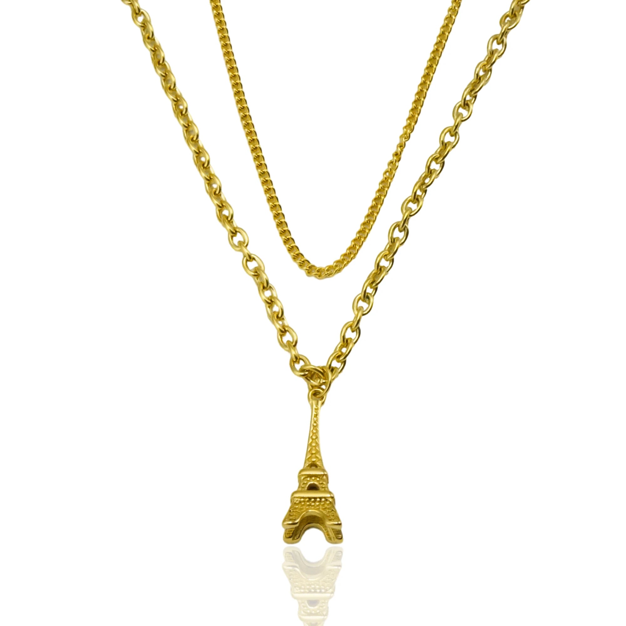 Wholesale Jewelry 18K Gold Plated Stainless Steel Pendant Necklace French Paris Eiffel Tower Pendant Necklace for Men Women