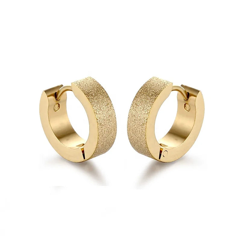 Color Plated Stainless Steel Sand Surface Ear Jewelry For Men And Women Small Round Matte Surface Hoop Earrings