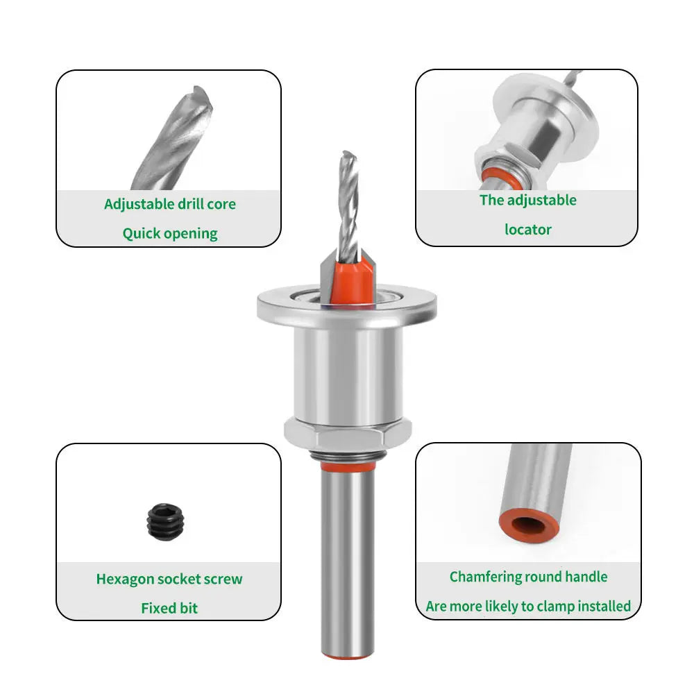 Hot Sale Adjustable Carbide Tipped Countersink Drill Bit Taper Counterbore Round Shank Woodworking Drilling Tool Durable Bit