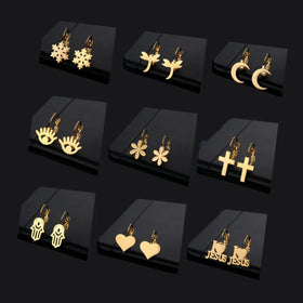 18k Gold Plated Jewelry Trendy Bijoux Acier Inoxydable Stainless Steel Aretes Flower Moon Dragonfly French Hook Earrings