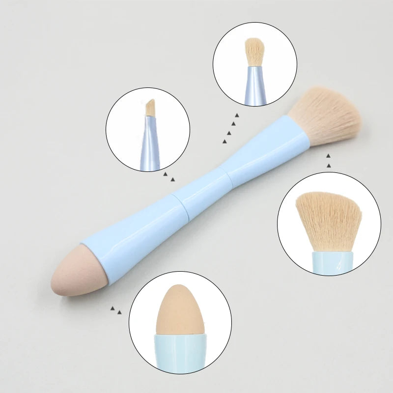 Blue Pink 4-in-1 Multi-function Brush Set Wholesale Makeup Brushes Suitable for Travel with Private logo Customization