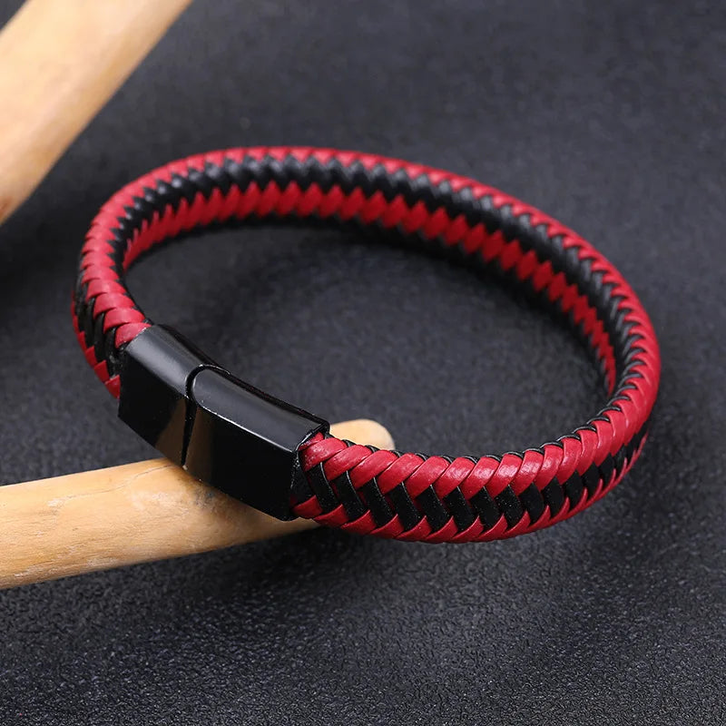 New Men's Genuine Leather Bracelet Vintage Hand Woven Leather Rope Magnetic Buckle Bracelet