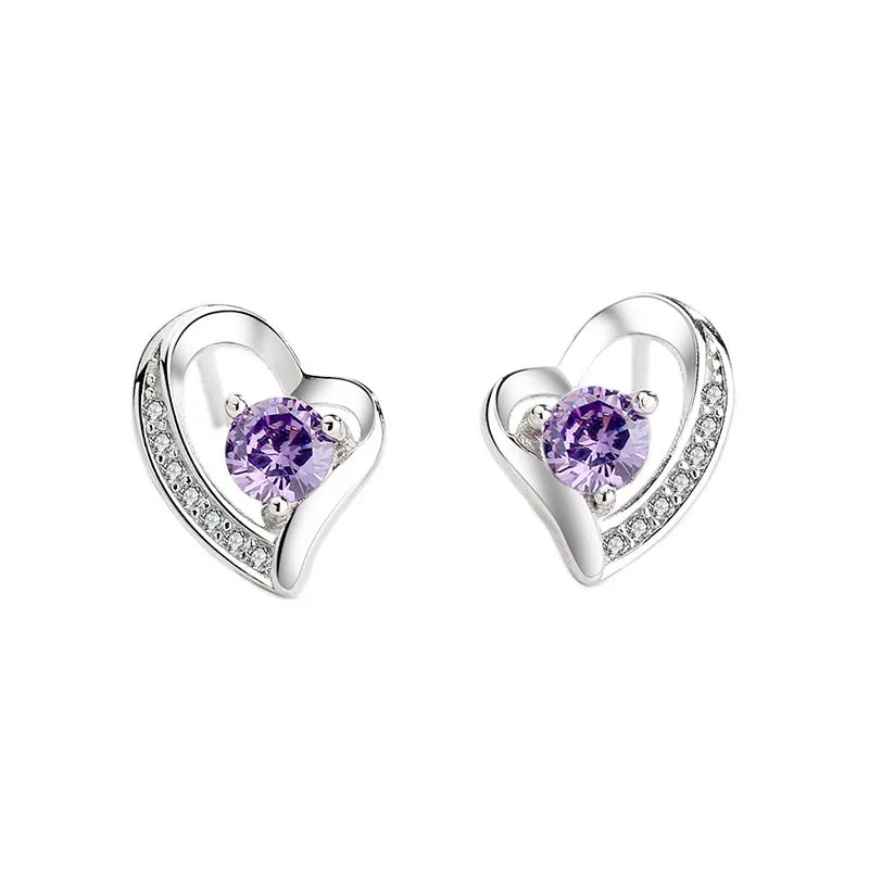 Heart-Shape 925 Sterling Silver Stud Earrings With Zircon Unisex Jewelry for Wedding Party Engagement Silver Plated Ear Nail