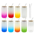 Unique 16oz 500ml 20oz 600ml Sublimation Blanks Soda Beer Can Shaped Frosted Ombre Glass with Bamboo Lid and Glass Straw
