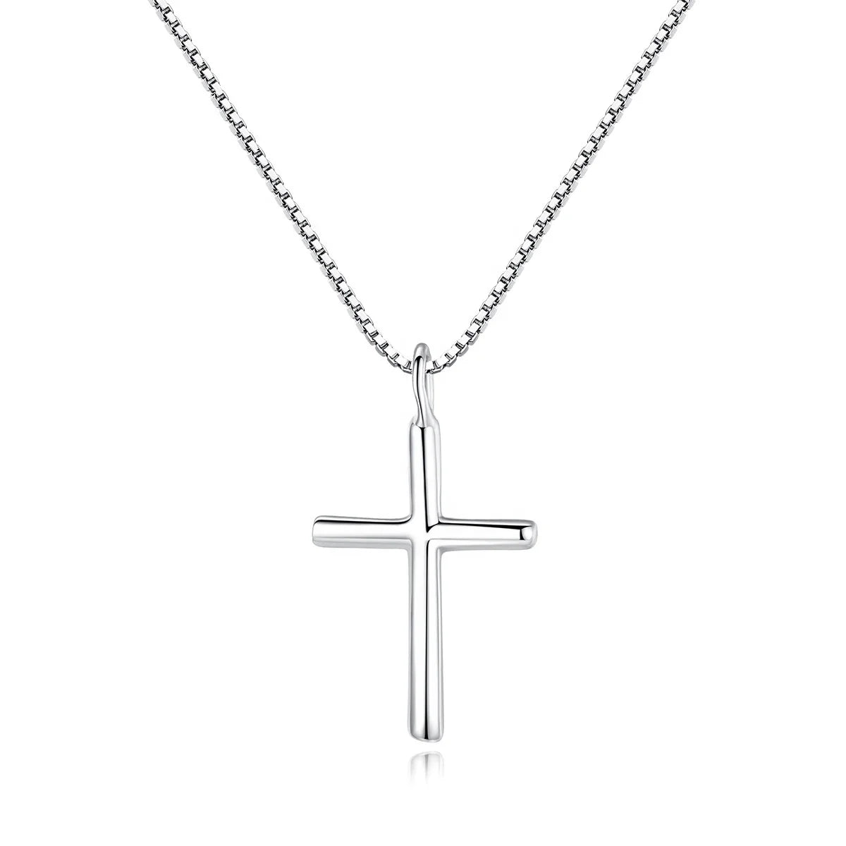 Minimalist 925 Sterling Silver White Gold Plated Jewelry Box Chain Cross Necklace