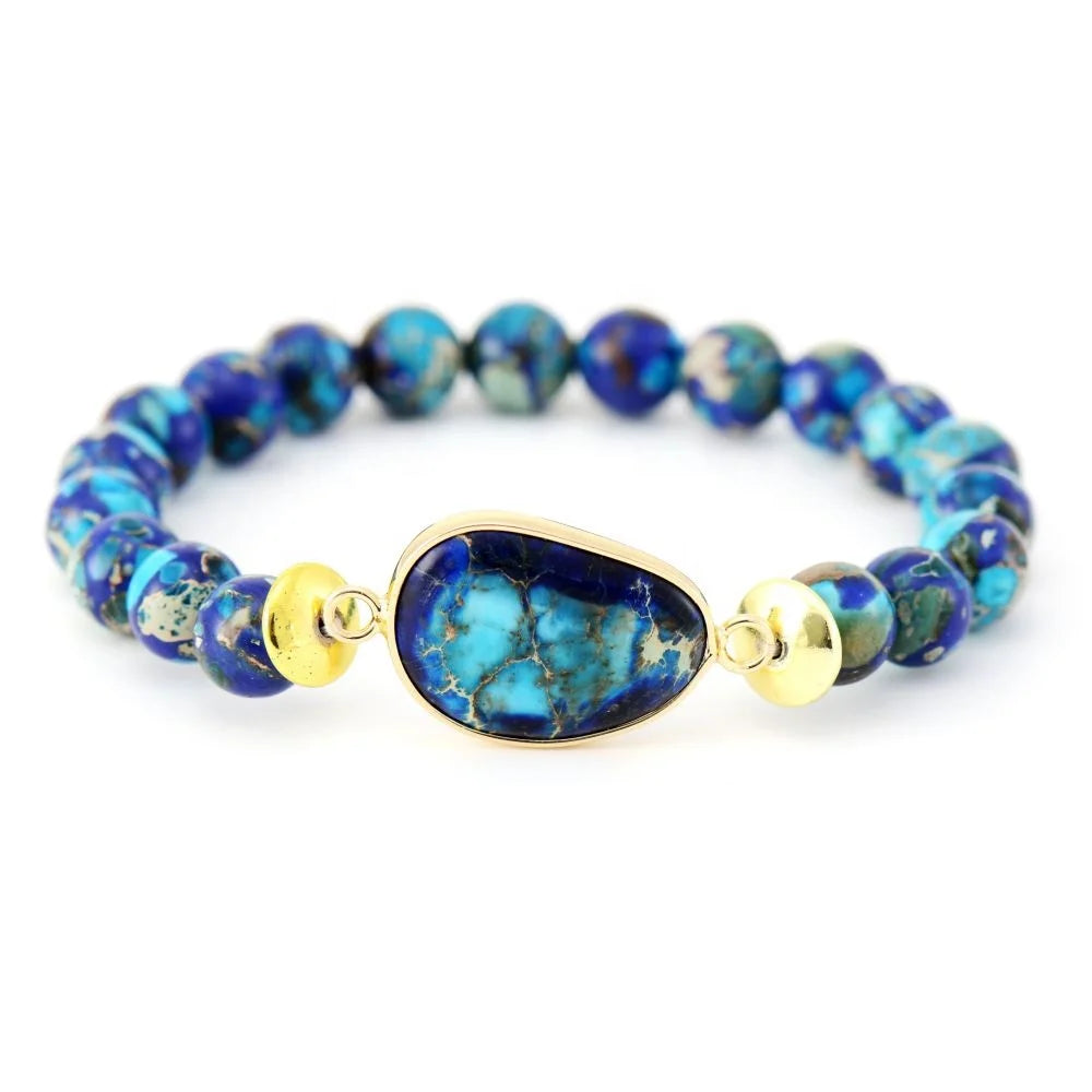 Hyperbole Jasper Retro Jewellery Semi-Precious Stone Fashion Charm Bracelet for Men Couple Gift